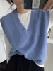 Chaleco de punto de lana 100% estilo japonés, chaleco sin mangas para mujer con cuello en V, 26 top de cachemir de punto de moda otoño/invierno