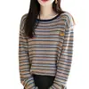 Camiseta base de punto a rayas con bordado de calabaza a la moda para mujer, nuevo top holgado para mujer de primavera y otoño 2026, suéter de otoño e invierno