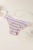 Bikini de mujer a rayas arcoíris acanalado multicolor 100% algodón, transpirable, control de abdomen, levantamiento de glúteos, pantalón de tiro bajo