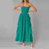 2026 Roupa Feminina Transfronteiriça Europeia e Americana Elegante Temperamento Toque de Luxo Cor Sólida Tomara que Caia Babado Vestido Longo