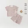 Conjunto de Duas Peças de Roupa de Casa Fina e Respirável de Algodão Puro Classe A para Bebês Masculinos e Femininos Conjunto Separado de Shorts de Manga Curta de Verão para Bebês