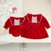 Vestido de Navidad para niña, vestido rojo de encaje, mameluco para bebé, enterizo, ropa para hermanos niños