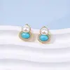 Aretes de perlas de agua dulce naturales con turquesa, aretes de alta gama, accesorios para orejas, joyería al por mayor nuevo estilo verano 2026
