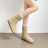 Versión de Cuero Suave ~ Botas de Nieve Redondas Retro para Mujer, Forradas de Felpa, Cálidas, Botas de Algodón Peludas, Uso Bidireccional, Suela Plana, Botines Marrones Estilo Birkenstock