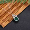 Pingente Vintage Estilo Étnico Calcedônia Verde Feminino Diamante Zircônia Folha de Bordo Ágata Verde Colar Corrente da Clavícula Presente para Mãe