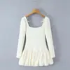 Estilo Deseo Puro Vestido Floral de Manga Larga con Escote Cuadrado y Corbata de Lazo Nuevo Estilo de Primavera Vestido Corto Delgado que Ceñe la Cintura Dulce y Picante