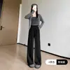 9905 Calça Larga com Cordão Estilo Retrô Feminina Outono Inverno Solta Emagrecimento Casual Cintura Alta Drapê Estilo Preguiçoso Perna Reta Calça Longa