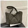Bolsa Feminina de Algodão Lisa e Fashionável Transfronteiriça Nova Bolsa de Ombro Bordada Xadrez Espaço de Grande Capacidade Bolsa Tote de Algodão