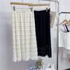 Saia de Renda Slim de Cintura Alta Elástica com Emenda Projetada para Mulheres Verão Versátil Cobre Quadril A-Line Reta Midi