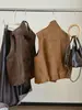 Chaleco de moda vintage de gamuza con cuello alto de doble botonadura para mujer, nuevo estilo otoño e invierno, holgado y versátil, adecuado para usar en capas