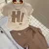 Conjunto Doce para Meninas Verão 2024 Novo Estilo Moda Infantil para Crianças Médias e Grandes Menina Fashion Letra Manga Curta Shorts Conjunto de Duas Peças