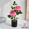 Bonsai de rosa de dos cabezas flores artificiales flores falsas decoraciones para el hogar adornos conversación falsa flores realistas exhibición de sala de estar hogar