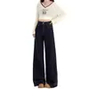 Jeans Anchos Sueltos Estilo Americano Oscuro para Uso Diario en Otoño e Invierno, Nuevos, Elásticos, Versátiles, de Largo Completo para Mujer