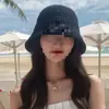 Chapéu de Pescador de Palha Vazado Estilo Coreano para Mulheres, Chapéu de Palha com Proteção Solar para Férias na Praia de Verão, Chapéu Bucket Respirável que Afina o Rosto