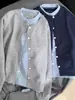 Chaqueta cárdigan de punto gris de estilo coreano, suave y acogedora, con bloques de color, tipo dos piezas, para mujer, nuevo suéter top de abrigo para otoño e invierno