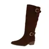 Nuevas Botas Retro Redondas de Gamuza Anchas para Mujer Otoño e Invierno 2025 Tacón Grueso Hebilla de Cinturón Botas de Caballero Versátiles Botas de Media Pantorrilla para Mujer