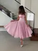 Nuevo Vestido de Estilo Europeo y Americano 2025 con Cintura Ceñida y Falda Acampanada para Mujer, Vestido Largo Blanco y Rosa de Temperamento Suave Francés para Verano
