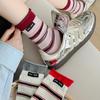 Calcetines de Mujer MIU Calcetines Apilados Etiqueta de Tela a Rayas Calcetines de Media Caña para Mujer 7A Antibacteriales Calcetines Combinables para Primavera y Verano Calcetines Zhuji