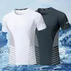 [Seda de Hielo/Sensación Fresca] Camiseta Fresca de Manga Corta Elástica de Secado Rápido Transpirable para Hombre de Verano con Cuello Redondo Holgada de Seda de Hielo