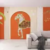 Diseño de espacio de tienda de ropa Decoración Patrón personalizado Tela de pared Fondo naranja Hermes Papel tapiz para herramientas de tienda física
