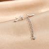 Aguja de plata S925 cadena asimétrica arco barra curva placa ligera circonita temperamento aretes pequeños simples combinan con todo exquisito elegante
