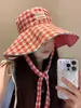Sombrero de pescador a cuadros de doble cara para mujer, sombrero de verano con protección solar, sombrero plegable anti-ultravioleta, ala ancha, sombrilla, sombrero para el sol
