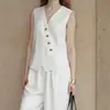 En stock al por mayor del fabricante 2026 nuevo diseño de moda para mujer, tapeta diagonal, cuello en V, chaleco blanco casual