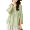 Camisa de Verano Talla Grande para Mujer Ropa de Mujer Camisa de Cuello Alto Diseño Holgado con Mangas de Cinco Puntos Color Sólido Top de Verano para Mujer 9108
