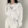 Sudadera con capucha de color sólido cálido y cremallera de corte entallado, corta, a la moda, con forro polar, para mujer, otoño/invierno 2023