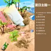Adereços de Foto de Praia em Miniatura Mini Cenário Construção Estilo Férias de Verão na Praia Janela de Exibição com Fundo de Coqueiro