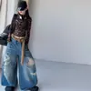 Conjunto de Primavera e Outono para Meninas 2026 Estilo Coreano Casual para Meninas Mais Velhas com Blusa Estampada de Leopardo e Jeans Rasgado