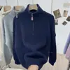 Suéter de Gola Alta Meio Zíper Estilo Coreano para Mulheres no Outono e Inverno Novo Estilo Simples e Sofisticado Estilo Solto Preguiçoso Top de Tricô Externo