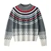 Suéter Fair Isle Finlandés Nieve 100% Lana Merino Cuello Redondo/Alto Top Tejido Jacquard Color de Contraste
