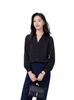 Camisa Azul com Decote V e Manga Longa Camisa Feminina Estilo Normcore Roupa de Trabalho Outono e Inverno Novo Estilo Moda Casual Tendência