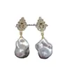 Aretes de Perlas de Agua Dulce Naturales Cola de Pez Barrocos Gama Alta Circonita Micro-pavimentada Espiga de Trigo Temperamento Perlas de Tachuela Venta al por Mayor