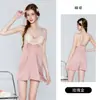 Pijama Sexy de Cetim com Renda Rosa com Bojo Decote em V Profundo Tentação Desejo Puro Costas Abertas Camisola Roupa de Casa P3169