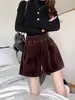Shorts de Veludo Preto para Mulheres 2025 Novo Popular Outono e Inverno Cintura Alta Moderno Perna Larga Linha A Calça Externa para Botas