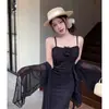 Elegante vestido de tirantes para mujer estilo resort costero de encaje resistente con chaqueta cárdigan protectora del sol, conjunto de dos piezas de moda, puro y seductor