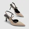 Zapatos de Tacón Alto Puntiagudos de Verano de Nuevo Estilo Transfronterizos, Tacones de Aguja de Moda Francesa, Sandalias de Espalda Descubierta para Mujer, Zapatos Versátiles y Elegantes de Punta Cerrada