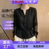 Camisa de luxo sob medida estilo francês de manga longa para mulheres, nova coleção de outono, moderna e chique, acinturada, modeladora, com detalhe de laço, adequada para o trabalho