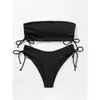 Traje de baño bikini strapless estilo europeo y americano para mujer, nuevo modelo 2027, color liso, sexy, de alta gama, traje de baño de dos piezas