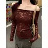 Lindo Top de Renda de Um Ombro para Mulheres, de Alta Qualidade, Estiloso, Puro e Sedutor, Decote Baixo, Ombro a Ombro, Manga Longa
