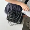 Elegante Bolso de Hombro Fruncido con Hombros Abullonados para Mujer, Verano 2026 Estilo Coreano Simple Estilo Ins Bolso Versátil de Cadena para Debajo del Brazo