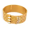 Pulsera con Cierre de Zirconia 5A para Rostro Ancho de Moda Europea y Americana, Set con Personalidad Exagerada, Joyería de Acero Inoxidable con Patrón de Panal