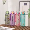 Taza deportiva de plástico con tapa abatible transfronteriza, taza linda con estampado, taza de plástico para estudiantes, portátil para exteriores, gran capacidad, taza con popote, venta al por mayor