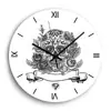 Reloj de pared romano digital con patrón de calavera y rosa simple en blanco y negro, reloj de pared acrílico popular