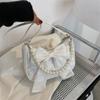 Bolso con Lazo 2025 Nueva Moda Bolso de Hombro Único Bolso de Axila Elegante Cadena de Perlas Lazo Bolso Cuadrado Pequeño para Mujer