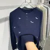 Suéter de Punto con Cuello Redondo Estilo Primavera y Otoño para Mujer, Camisa Base Bordada de Moda Talla Grande, Cárdigan de Manga Larga a la Moda