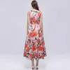 Ropa de mujer transfronteriza: Vestido sin mangas de alta gama estilo francés con estampado, corte tridimensional de comercio exterior, ceñidor de cintura, vestido línea A para mujer
