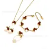 Conjunto de Pulseira, Colar e Brincos de Aço Titânio Popular Transfronteiriço 13mm Trevo de Cinco Folhas, Joias de Trevo de Quatro Folhas 18K Atacado